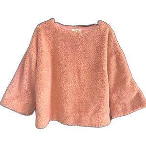 Madewell Fuzzy Faux Fur Teddy Pullover Blush Pink Lined Boxy Oversized Top Sz M